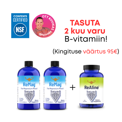 2 x ReMag® 480ml + TASUTA ReAline® B-vitamiini kompleks, 120 kapslit