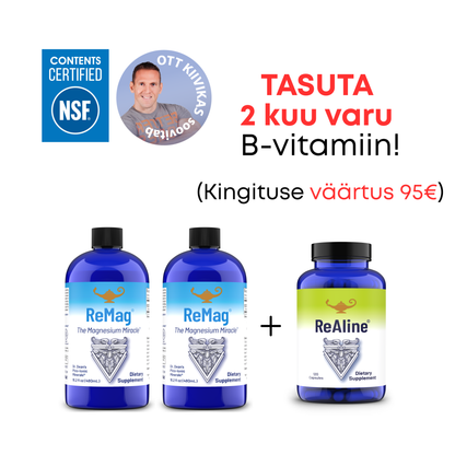 2 x ReMag® 480ml + TASUTA ReAline® B-vitamiini kompleks, 120 kapslit